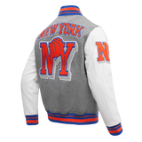 Gray New York Knicks Pro Standard Logo Mashup Wool Varsity Heavy Jacket