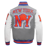 Gray New York Knicks Pro Standard Logo Mashup Wool Varsity Heavy Jacket