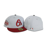 Light Gray Baltimore Orioles Burgundy Visor Gray Bottom 20th Anniversary Side Patch New Era 59Fifty Fitted