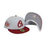 Light Gray Baltimore Orioles Burgundy Visor Gray Bottom 20th Anniversary Side Patch New Era 59Fifty Fitted
