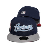 Navy Blue Script Houston Astros Gray Visor Red Bottom Houston Astros Baseball Side Patch New Era 59Fifty Fitted