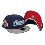 Navy Blue Script Houston Astros Gray Visor Red Bottom Houston Astros Baseball Side Patch New Era 59Fifty Fitted