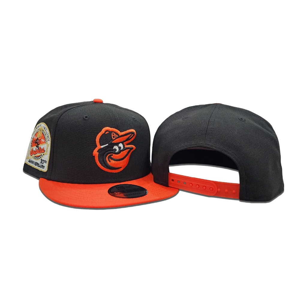 Black Baltimore Orioles Orange Visor Gary Bottom 30th Anniversary Side Patch New Era 9Fifty Snapback