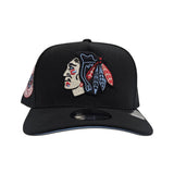 Black Chicago Blackhawks Curved Brim Icy Blue Bottom 1926 Inaugural Season Side Patch New Era 9Fifty A-Frame Snapback