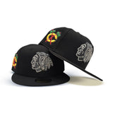 Black Chicago Blackhawks Gray Bottom Chicago Logo Side Patch New Era 59Fifty Fitted