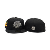 Black Chicago Blackhawks Gray Bottom Chicago Logo Side Patch New Era 59Fifty Fitted