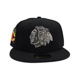 Black Chicago Blackhawks Gray Bottom Chicago Logo Side Patch New Era 59Fifty Fitted