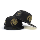 Black Gold Chicago Blackhawks Gray Visor 42nd All Star Game Side Patch New Era 59Fifty Fitted