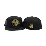 Black Gold Chicago Blackhawks Gray Visor 42nd All Star Game Side Patch New Era 59Fifty Fitted