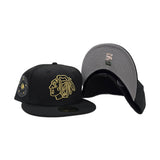 Black Gold Chicago Blackhawks Gray Visor 42nd All Star Game Side Patch New Era 59Fifty Fitted