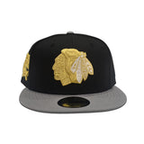 Black Chicago Blackhawks Storm Gray Visor Gray Bottom Chicago Logo Side Patch New Era 59Fifty Fitted