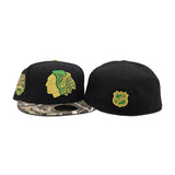 Black Chicago Blackhawks Real Tree Visor Green Bottom 2014 Stadium Series Side Patch New Era 59Fifty Fitted