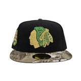 Black Chicago Blackhawks Real Tree Visor Green Bottom 2014 Stadium Series Side Patch New Era 59Fifty Fitted