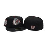 Black Chicago Blackhawks Red Bottom Chicago Stadium Side Patch New Era 59Fifty Fitted