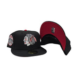 Black Chicago Blackhawks Red Bottom Chicago Stadium Side Patch New Era 59Fifty Fitted