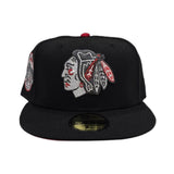 Black Chicago Blackhawks Red Bottom Chicago Stadium Side Patch New Era 59Fifty Fitted