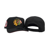 Black Chicago Blackhawks Red Bottom 1926 Inaugural Side Patch New Era Curved Brim A-Frame 9Forty Snapback