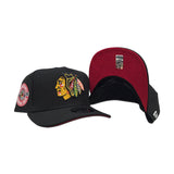 Black Chicago Blackhawks Red Bottom 1926 Inaugural Side Patch New Era Curved Brim A-Frame 9Forty Snapback