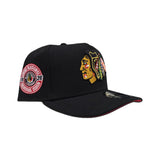 Black Chicago Blackhawks Red Bottom 1926 Inaugural Side Patch New Era Curved Brim A-Frame 9Forty Snapback