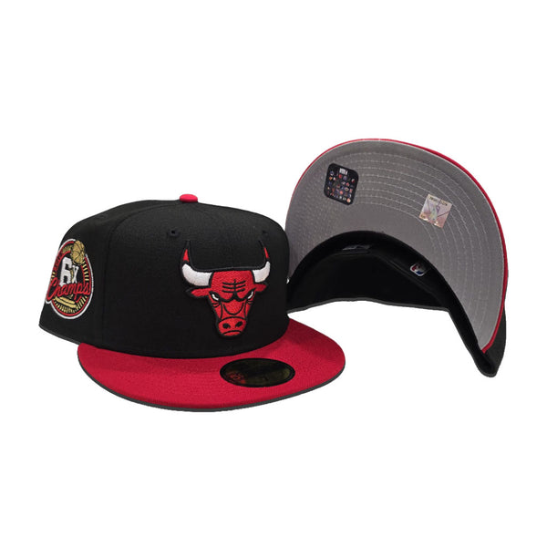 Black Chicago Bulls Red Visor Gray Bottom 6X Champions Side Patch New ...