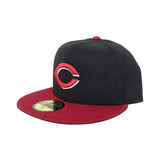 Black Cincinnati Reds Red Visor Gray Bottom New Era 59Fifty True Authentic On Field Fitted