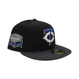 Black Glow in the Dark Minnesota Twins Dark Gray Visor Gray Bottom HHH Metrodome Side Patch New Era 59Fifty Fitted