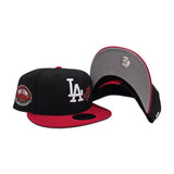 Black Los Angeles Dodgers Rose Red Visor Gray Bottom Dodger Stadium 50th Anniversary Side Patch New Era 9Fifty Snapback