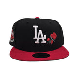 Black Los Angeles Dodgers Rose Red Visor Gray Bottom Dodger Stadium 50th Anniversary Side Patch New Era 9Fifty Snapback