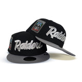 Black Script Las Vegas Raiders Storm Gray Visor Gray Bottom Super Bowl XI Side Patch New Era 59Fifty Fitted