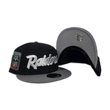 Black Script Las Vegas Raiders Storm Gray Visor Gray Bottom Super Bowl XI Side Patch New Era 59Fifty Fitted