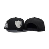 Black Las Vegas Raiders Dark Gray Visor Gray Bottom 1998 NFL Draft Side Patch New Era Silver Metal Badge 9Fifty Snapback