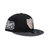 Black Las Vegas Raiders Dark Gray Visor Gray Bottom 1998 NFL Draft Side Patch New Era Silver Metal Badge 9Fifty Snapback