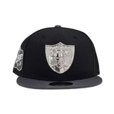 Black Las Vegas Raiders Dark Gray Visor Gray Bottom 1998 NFL Draft Side Patch New Era Silver Metal Badge 9Fifty Snapback
