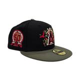 Black Los Angeles Angels Olive Green Visor Gray Bottom 50th Anniversary Patch "Halloween Pack" New Era 59Fifty Fitted