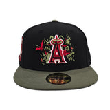 Black Los Angeles Angels Olive Green Visor Gray Bottom 50th Anniversary Patch "Halloween Pack" New Era 59Fifty Fitted