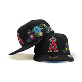 Black Pre-Curved Los Angeles Angels Floral Green Bottom New Era 59Fifty Fitted