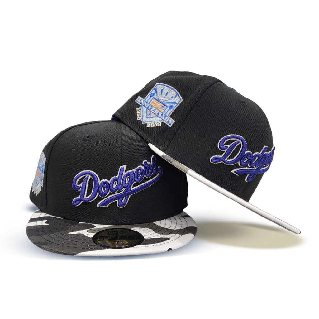 Black Los Angeles Dodgers Urban Camo Visor Gray Bottom 50th Anniversary Side Patch New Era 59Fifty Fitted