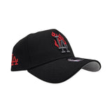 Black Los Angeles Dodgers Red Flame Logo Curved Brim Gray Bottom LA Side Patch New Era A-Frame 9Fifty Snapback