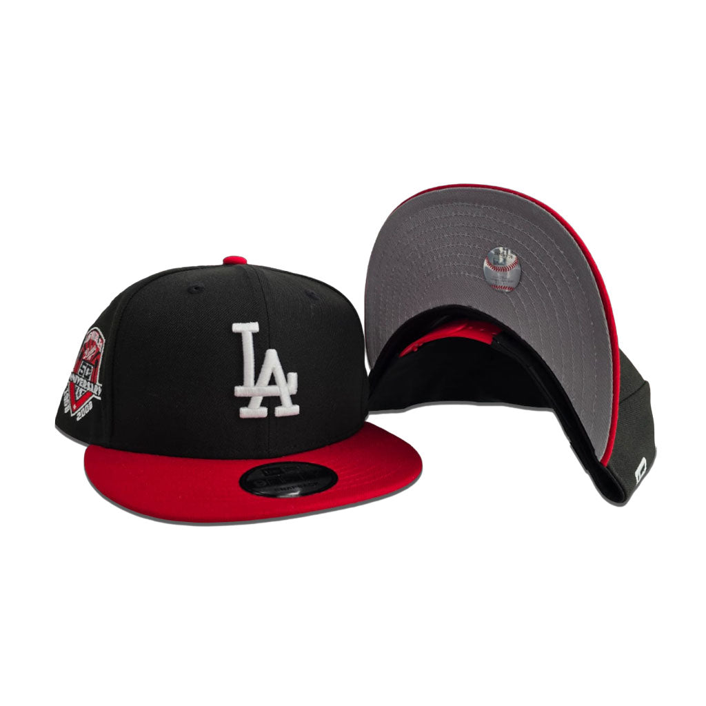 Black Los Angeles Dodgers Red Visor Gray Bottom 50th Anniversary Side Patch New Era 9Fifty Snapback
