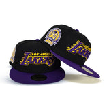 Black Los Angeles Lakers Purple Visor Gray Bottom 60th Anniversary Side Patch New Era 59Fifty Fitted