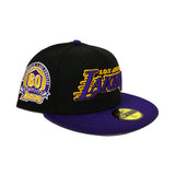 Black Los Angeles Lakers Purple Visor Gray Bottom 60th Anniversary Side Patch New Era 59Fifty Fitted