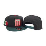 Black Mexico Dark Green Visor Gray Bottom Mexico Flag Side Patch World Baseball Classic New Era 9Fifty Snapback