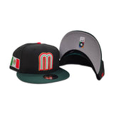 Black Mexico Dark Green Visor Gray Bottom Mexico Flag Side Patch World Baseball Classic New Era 9Fifty Snapback