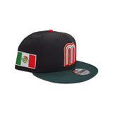 Black Mexico Dark Green Visor Gray Bottom Mexico Flag Side Patch World Baseball Classic New Era 9Fifty Snapback