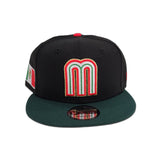 Black Mexico Dark Green Visor Gray Bottom Mexico Flag Side Patch World Baseball Classic New Era 9Fifty Snapback