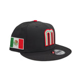 Black Mexico Gray Bottom Mexico Flag Side Patch World Baseball Classic New Era 9Fifty Snapback