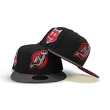 Black New Jersey Devils Dark Gray Visor Red Bottom Devils Mascot Side Patch New Era 59Fifty Fitted