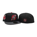 Black New Jersey Devils Dark Gray Visor Red Bottom Devils Mascot Side Patch New Era 59Fifty Fitted