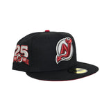 Black New Jersey Devils Red Bottom 25Th Anniversary Side Patch New Era 59Fifty Fitted