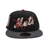 Black New York Mets Space Logo Dark Gray Visor Gray Bottom Shea Stadium Side Patch New Era 59Fifty Fitted